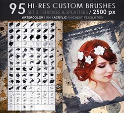 95个高清水墨喷溅PS笔刷：95 Hi-Res Custom Brushes - Strokes & Splatters